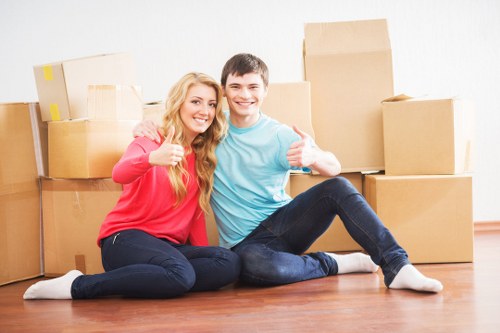 Office boxes and furniture prepared for a commercial move in west London